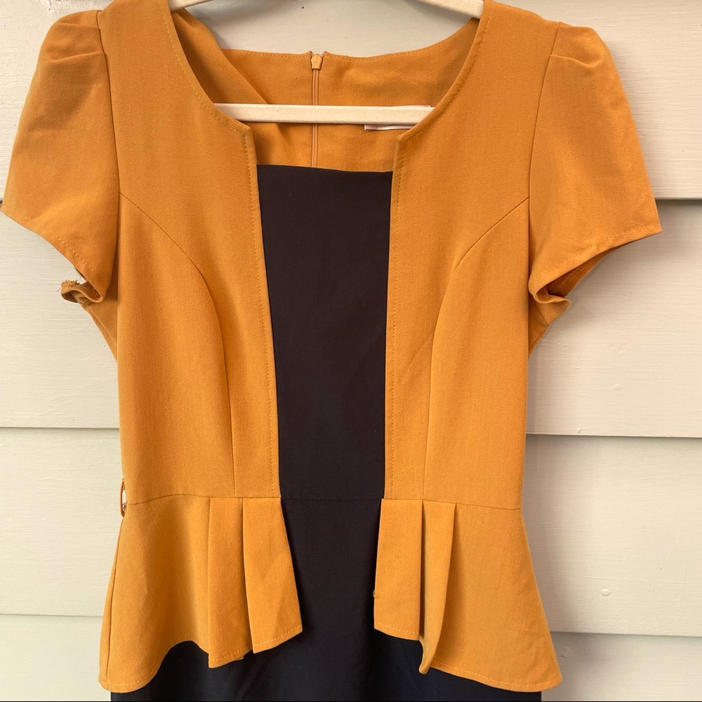 1940s Look Mustard Pinup Peplum Pencil Dress